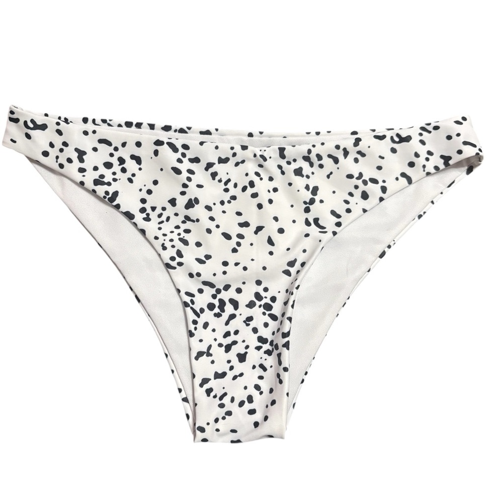 SHEIN White Bikini Bottom with Black Speckle Print M